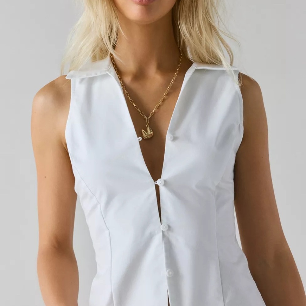 UO Party Girl Cotton-Blend Button Down Halter Shirt